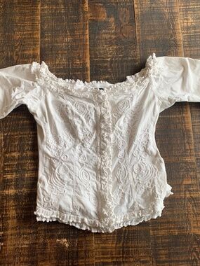 Gretty Zueger Y2K Vintage White Embroidered Ruffle Puff Sleeve Fairycore Top S